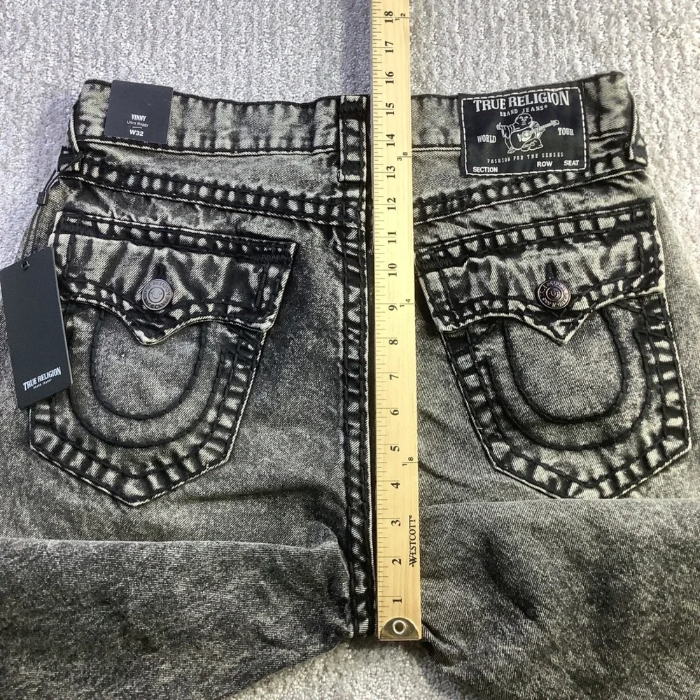 True Religion Vinny Super T Flap‎ Ultra Baggy Jeans Acid Wash Mens 32 x 32 NWT